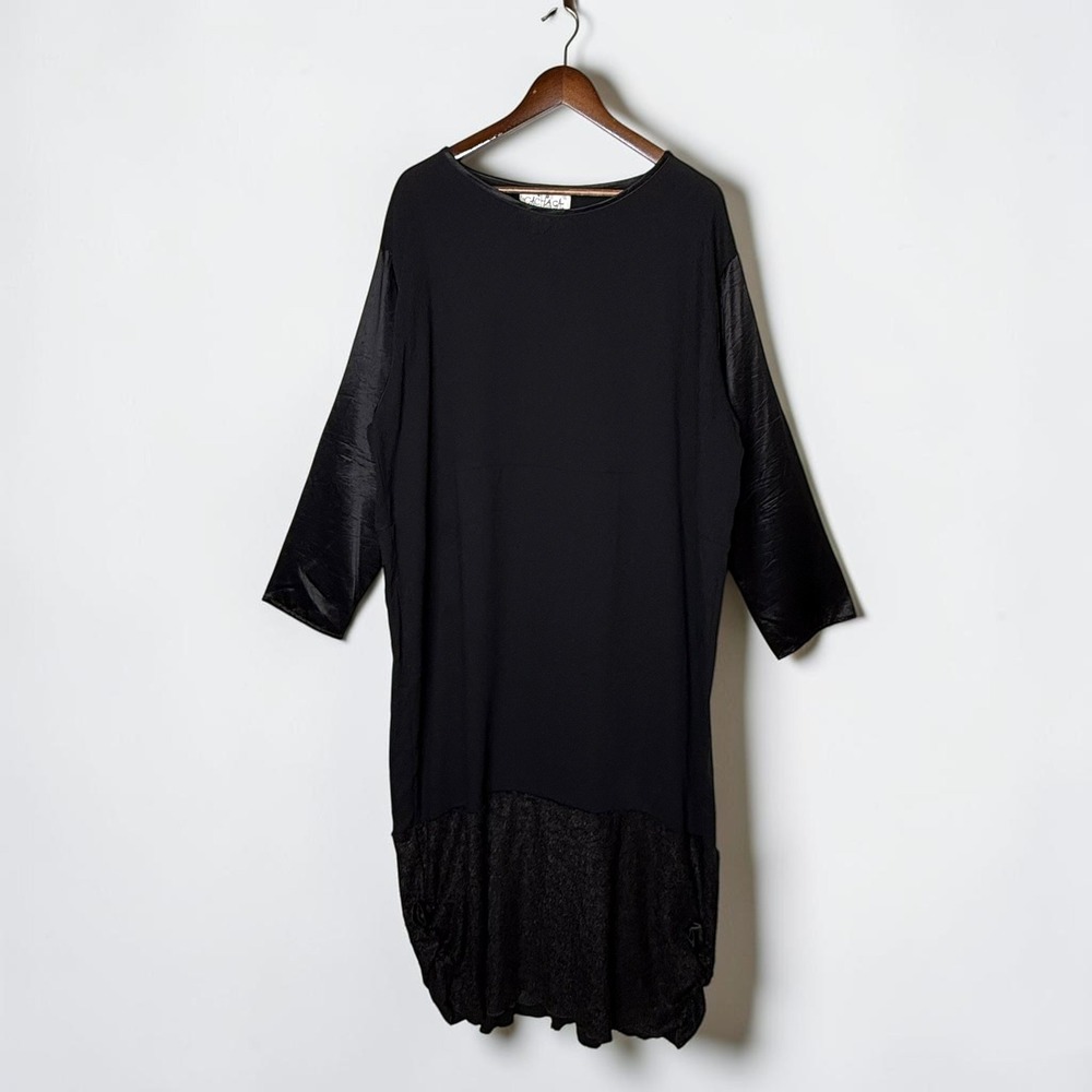Cachaca Vintage Wool Satin Midi Dress Long Sleeve Mixed Media Whimsygoth Boho L